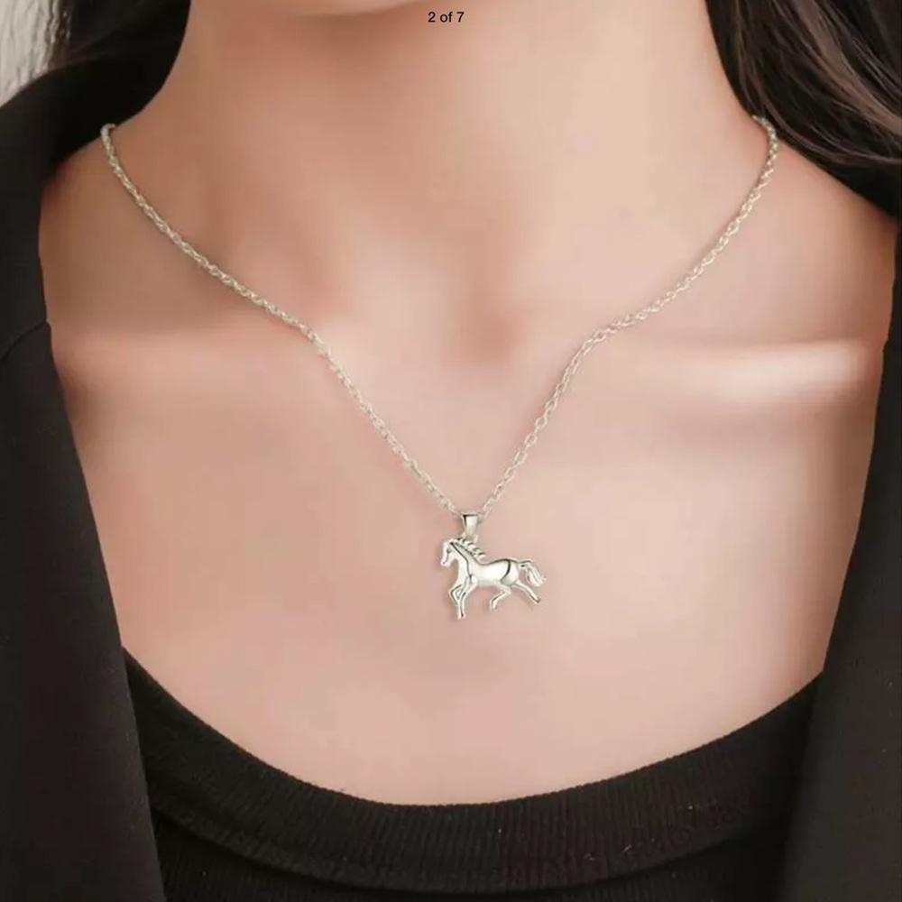 New Sterling Silver Horse Necklace & Earrings Set - Picture 2 of 6
